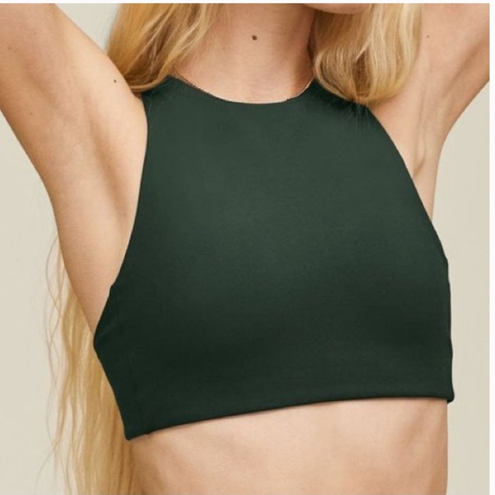 Girlfriend Collective Topanga Halter Dark Green Longline Sports Bra